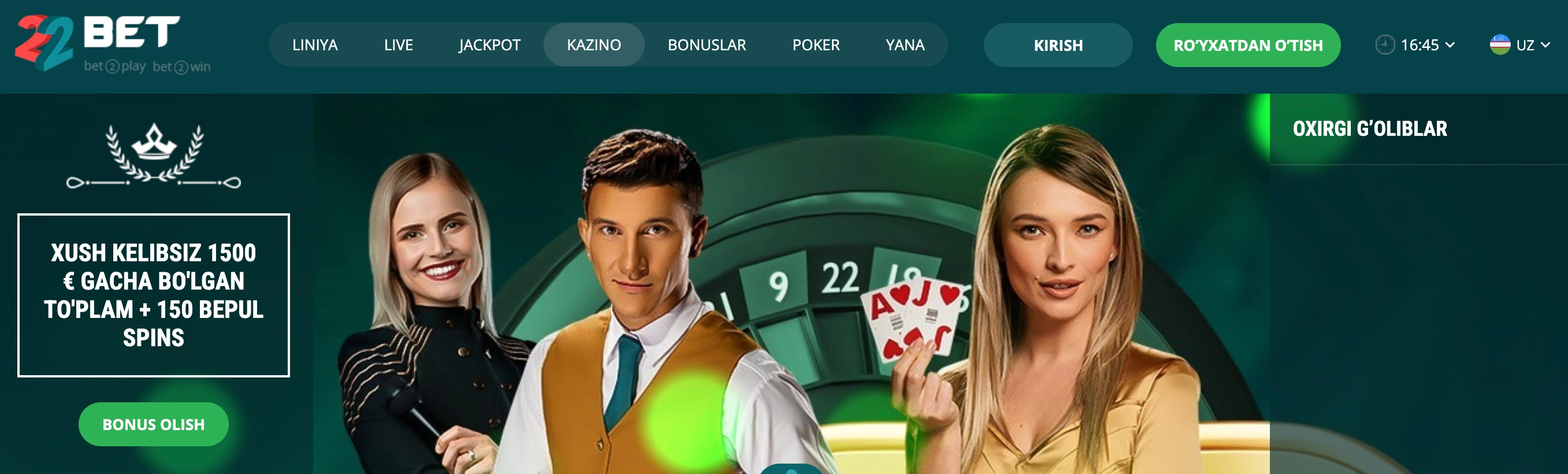 22Bet Casino UZ – crash lotereya va onlayn kazino o'yinlari 2026
