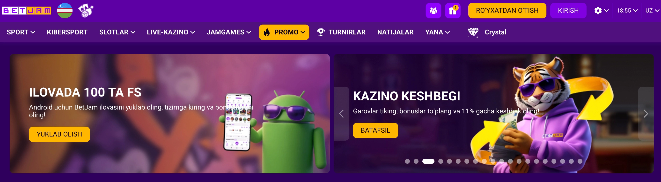 Betjam UZ – crash o'yinlari va so'm to'lovlari onlayn kazino 2026